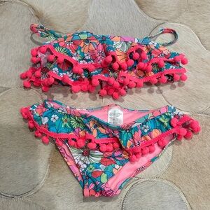 Beach lingo designer floral Pom-Pom Kids Bikini Set